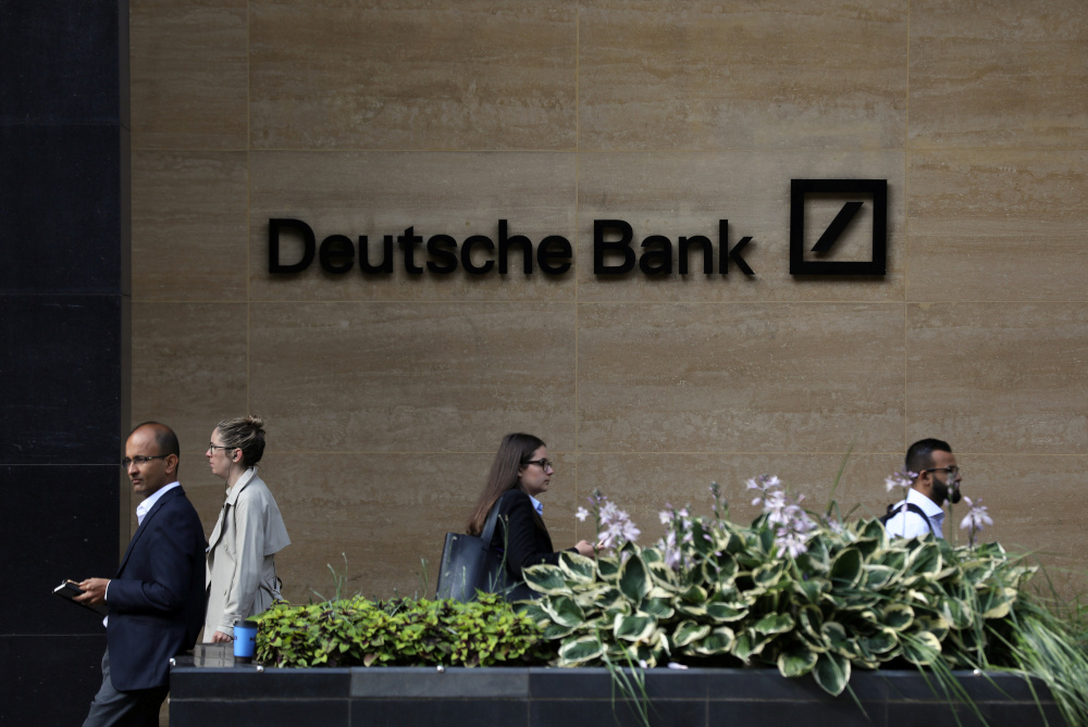 People walk past a Deutsche Bank office in London, Britain July 8, 2019. u00e2u20acu201d Reuters pic 