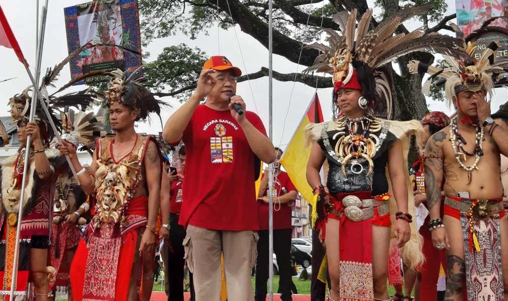SAPA president Dominique Ng delivers a speech during the Sarawak Independence Day celebrations July 22, 2019. u00e2u20acu201d Picture by Sulok Tawie