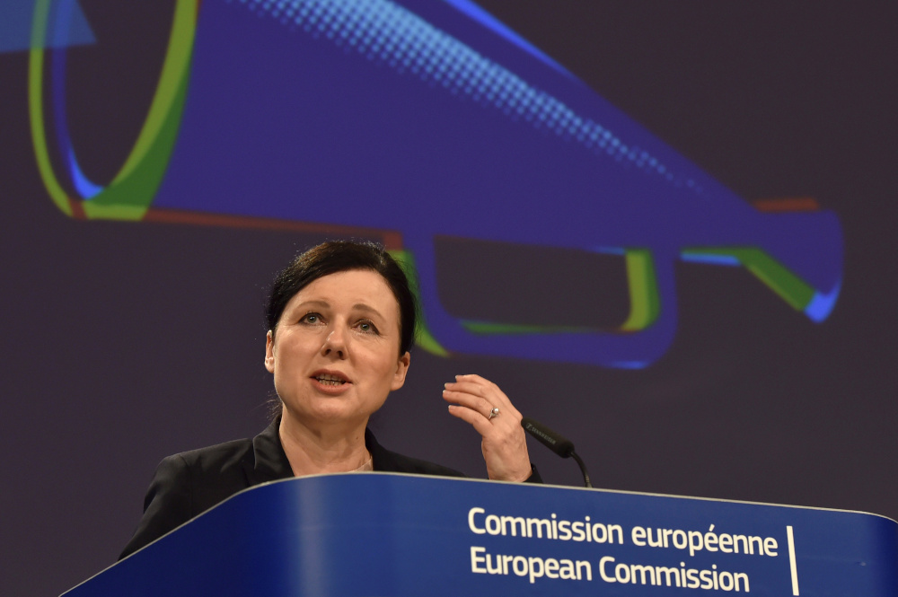 European justice commissioner Vera Jourova speaks at a news conference concerning the protection of whistleblowers, in Brussels, Belgium, April 23, 2018. u00e2u20acu201d Reuters pic 