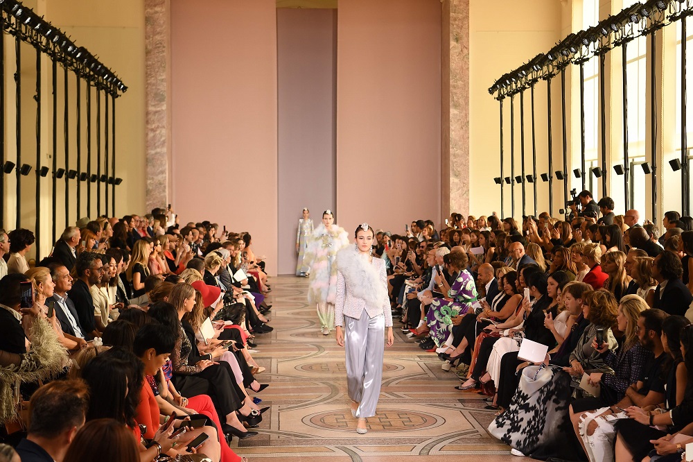 Models present creations by Giorgio Armani during the Womenu00e2u20acu2122s Fall-Winter 2019/2020 Haute Couture collection fashion show in Paris July 2, 2019.  u00e2u20acu2022 AFP pic         