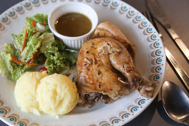 Comfort food at its best: Juicy roast chicken served with a divine chicken 'jus' with citrus hints and herbs