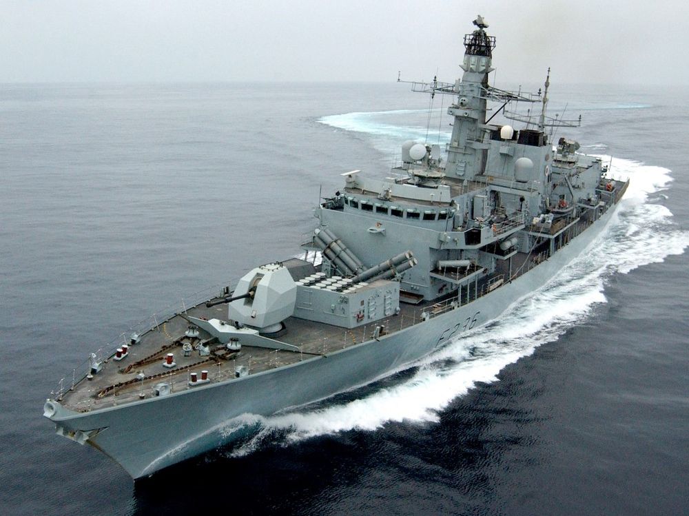An October 2005 handout photo released in London on July 11, 2019, shows the British Royal Navyu00e2u20acu2122s HMS Montrose, a Type 23 Frigate, performing turns during exercise off the coast of Oman. u00e2u20acu201d AFP pic