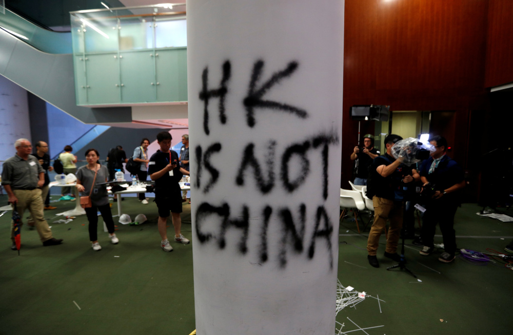 A view shows damages inside the Legislative Council building after protesters stormed it during a demonstration on the anniversary of Hong Kongu00e2u20acu2122s handover to China, in Hong Kong, China July 3, 2019. u00e2u20acu201d Reuters pic 