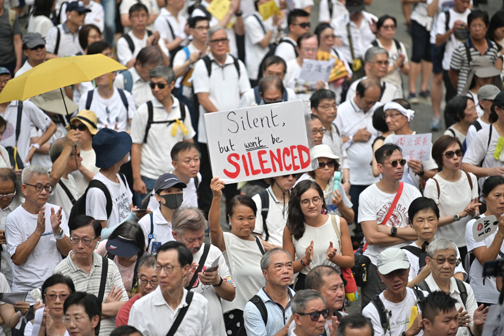 A group of elderly people prepare to march to the government headquarters in Hong Kong July 17, 2019, in the latest protest against a controversial extradition bill. u00e2u20acu201d AFP pic