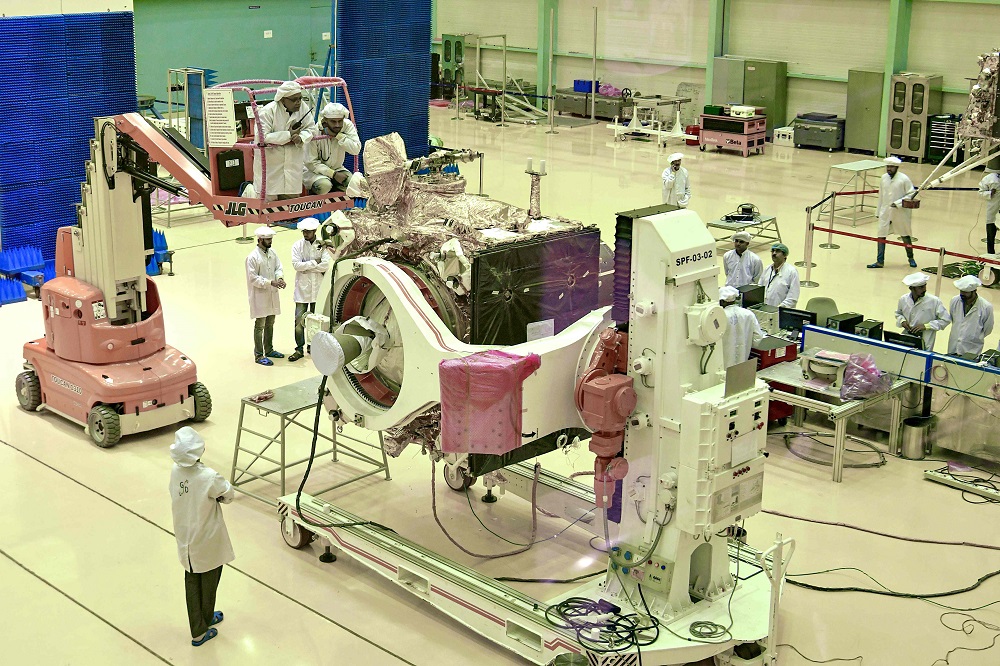 Indian Space Research Organisation (ISRO) scientists work on the orbiter vehicle of u00e2u20acu02dcChandrayaan-2u00e2u20acu2122, Indiau00e2u20acu2122s first moon lander and rover mission planned and developed by the ISRO, in Bangalore June 12, 2019. u00e2u20acu201d AFP pic       