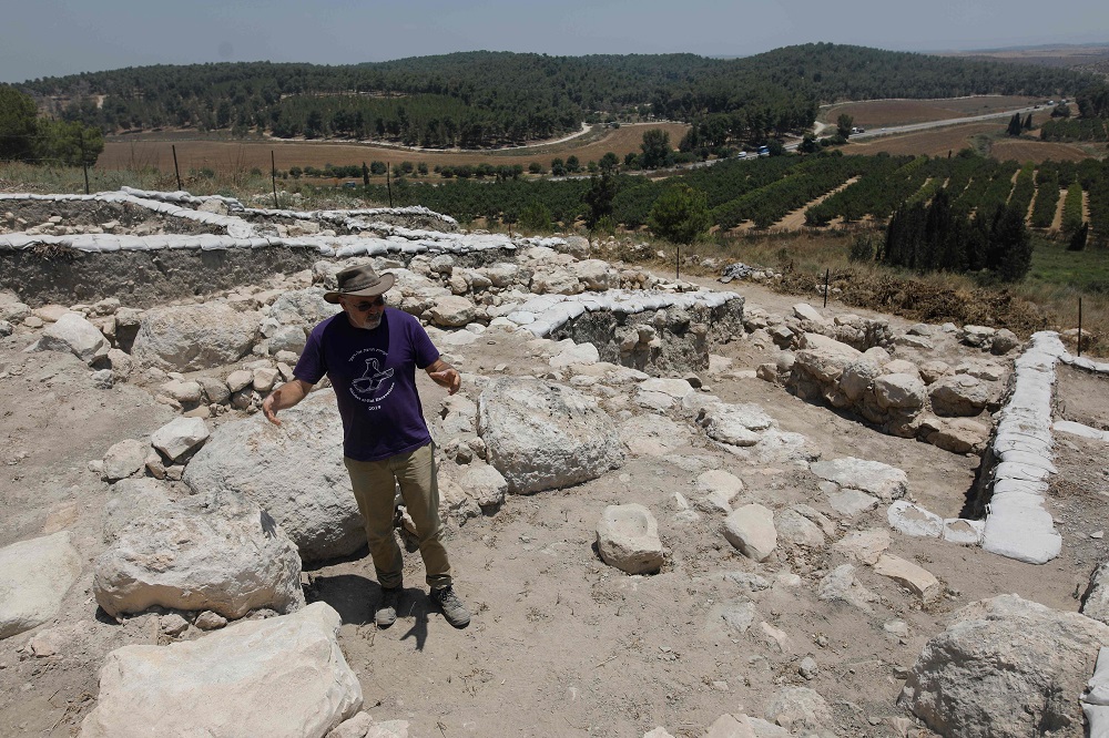 Yosef Garfinkel, professor at the Hebrew University, tours the archaeological site claimed to be the Biblical town of Ziklag near the southern Israeli city of Kiryat Gat July 8, 2019. u00e2u20acu201d AFP pic       