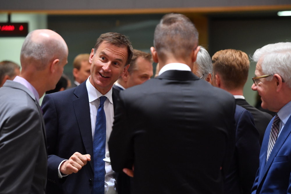 Britainu00e2u20acu2122s Foreign Secretary Jeremy Hunt (2nd left) talks with Dutch Foreign Minister Stef Blok (left) and Polish Foreign MinisterJacek Czaputowicz (right) during a Foreign Affairs meeting at the EU headquarters in Brussels July 15, 2019. u00e2u20acu201d AFP pic