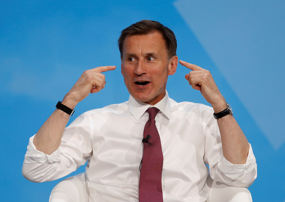 Jeremy Hunt, a leadership candidate for Britainu00e2u20acu2122s Conservative Party, gestures as he attends a hustings event in London, Britain July 17, 2019. u00e2u20acu201d Reuters pic