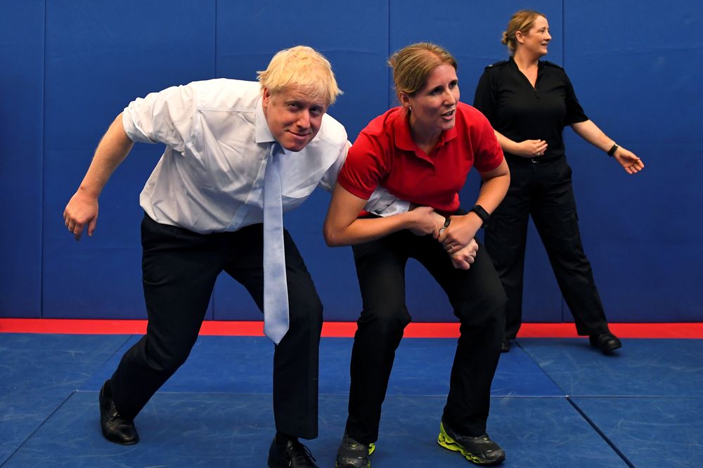 Boris Johnson, a leadership candidate for Britain's Conservative Party, reacts as he visits the Thames Valley Police Training Centre in Reading, Britain, July 3, 2019. u00e2u20acu201d Reuters pic