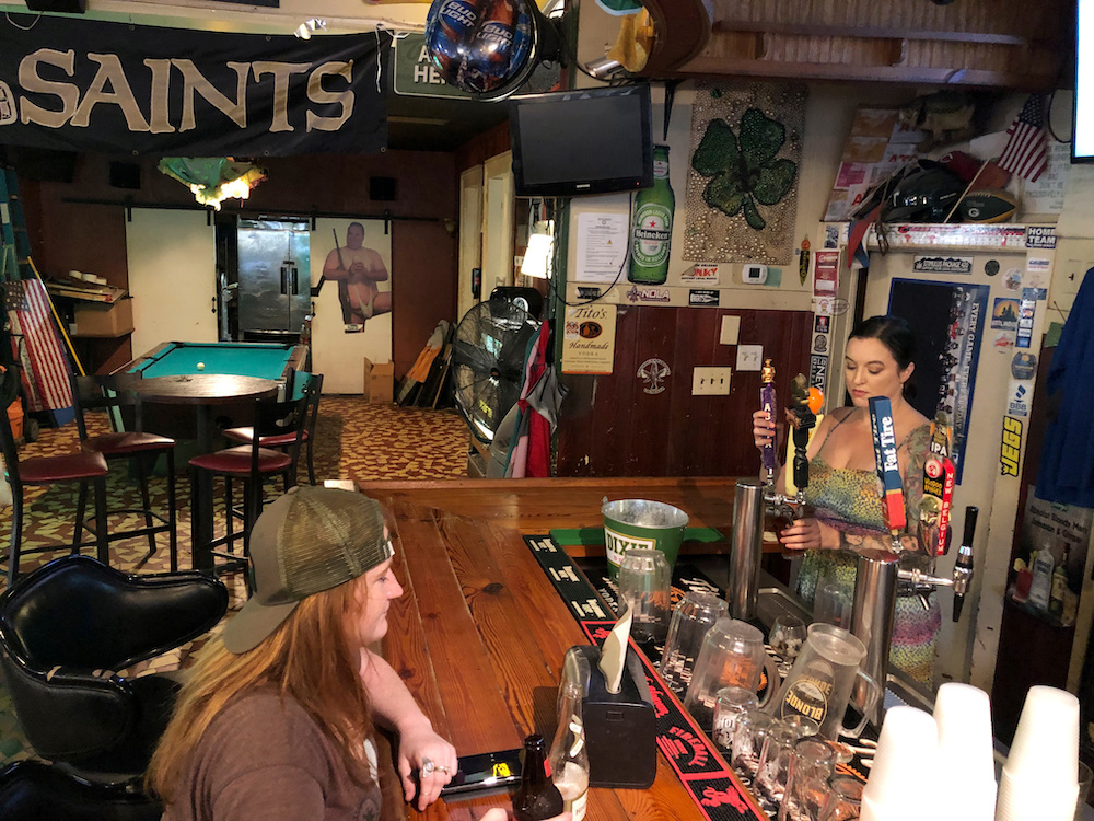 New Orleans resident Miranda Duchesne chats with the bartender at Tracey’s ahead of Tropical Storm Barry’s forecast arrival, in the Irish Channel neighbourhood of New Orleans, Louisiana, US, July 11, 2019. — Reuters pic