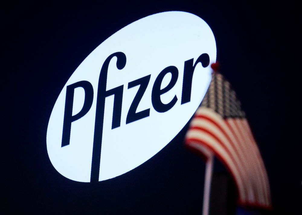 A logo for Pfizer is displayed on a monitor on the floor at the New York Stock Exchange (NYSE) in New York, US, July 29, 2019. u00e2u20acu201d Reuters pic