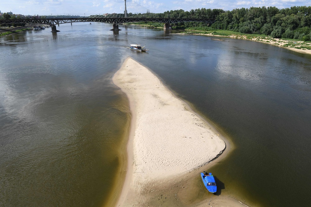 The Vistula river in Warsaw has its lowest water level for years on July 25, 2019, caused by drought. u00e2u20acu201d AFP pic