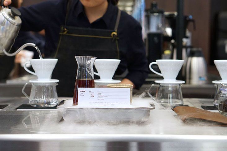 Observe baristas in action at the pour-over station.