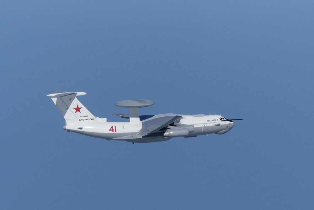 A Russian A-50 military aircraft flies near the disputed islands called Takeshima in Japan and Dokdo in South Korea, in this handout picture taken by Japan Air Self-Defence Force, July 23, 2019. u00e2u20acu201d Joint Staff Office of the Defense Ministry of Japan hand