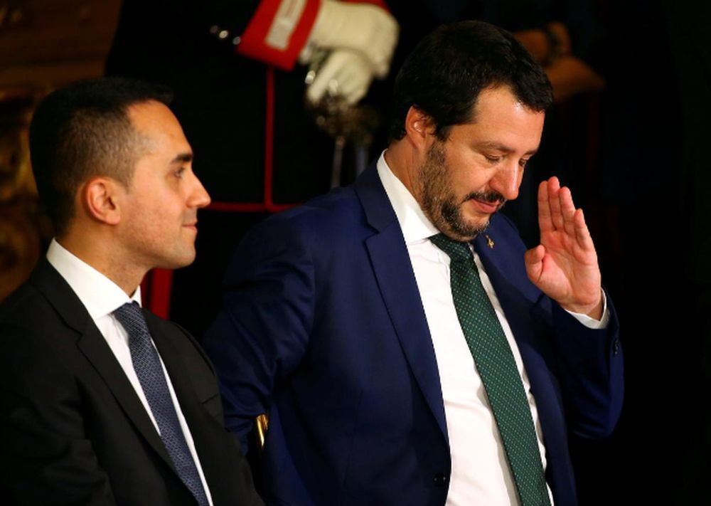 File picture shows Interior Minister Matteo Salvini gesturing next to Italyu00e2u20acu2122s Minister of Labour and Industry Luigi Di Maio at the Quirinal palace in Rome, Italy, June 1, 2018. u00e2u20acu201d Reuters pic