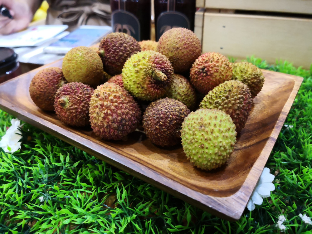 Taiwanese lychees are displayed at a booth at the Taipei International Food Show. — Picture by Justin Ong