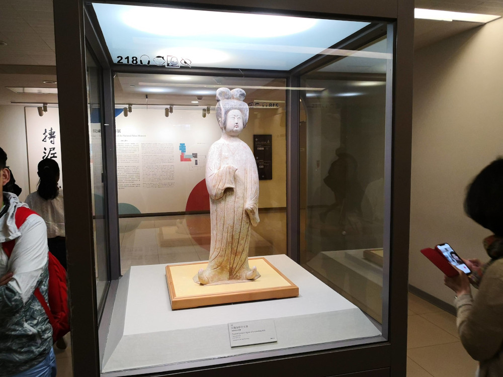 A painted figurine possibly from the 6th Century is shown at Taipei’s National Palace Museum in Taiwan. 