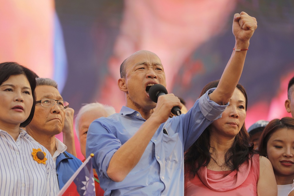 This file photo taken on June 1, 2019 shows the mayor of Kaohsiung, Han Kuo-yu (centre), from the Kuomintang (KMT) party, gesturing while speaking to supporters during a campaign event in Taipei. u00e2u20acu201d AFP pic  