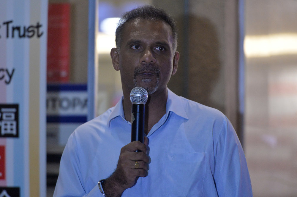 Ramkarpal Singh Deo speaks during a candlelight vigil for the late Teoh Beng Hock at Plaza Masalam in Shah Alam July 13, 2019. — Picture by Mukhriz Hazim