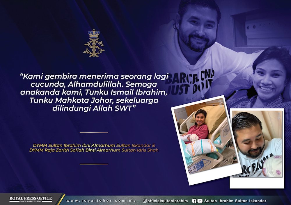 The new prince is the second son and third child for the royal couple. u00e2u20acu201d Picture via Facebook/JohorRoyalPressOffice