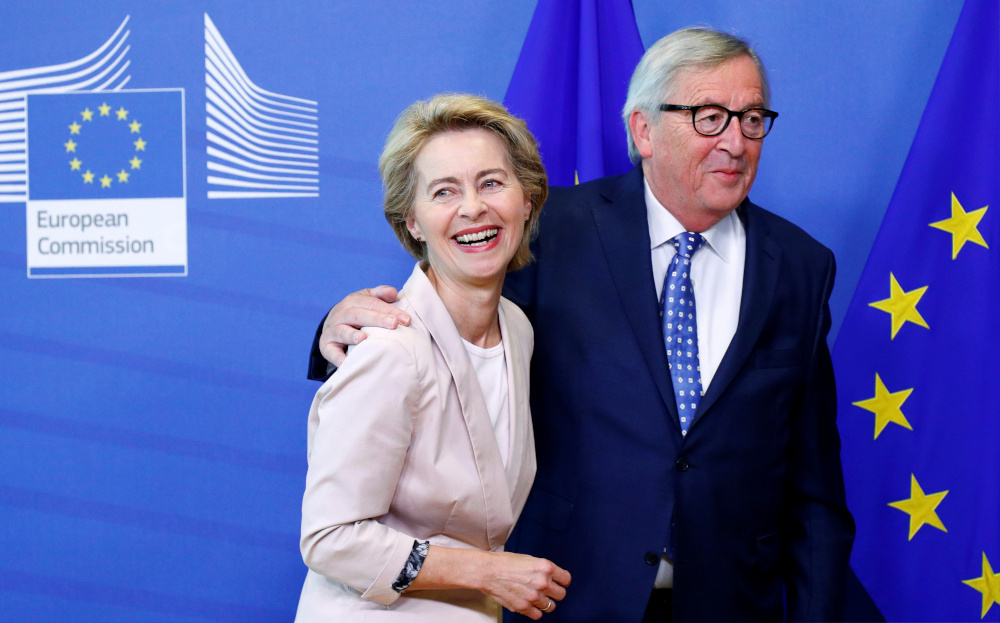 German Defence Minister Ursula von der Leyen, who has been nominated as European Commission President, with EU Commission President Jean-Claude Juncker at the EU Commission headquarters in Brussels, Belgium, July 4, 2019. u00e2u20acu201d Reuters pic 