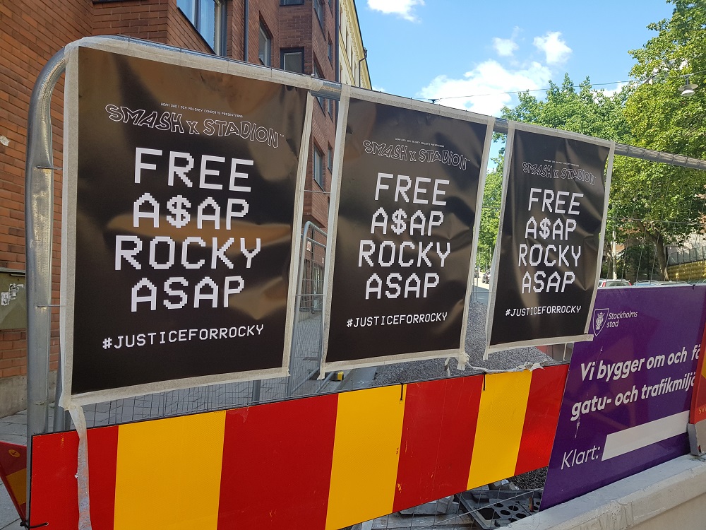 Posters asking for ASAP Rocky to be freed line the wall across from the jail where the American rapper is being held over charges of assault in Stockholm, Sweden July 25,2019. u00e2u20acu201d Reuters pic         