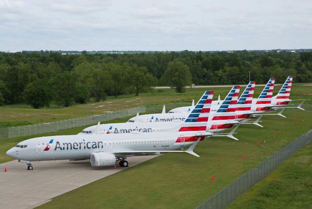 American Airlines Boeing 737 MAX jets sit parked at a facility in Tulsa, Oklahoma, US, May 10, 2019. u00e2u20acu201d American Airlines/handout pic via Reuters