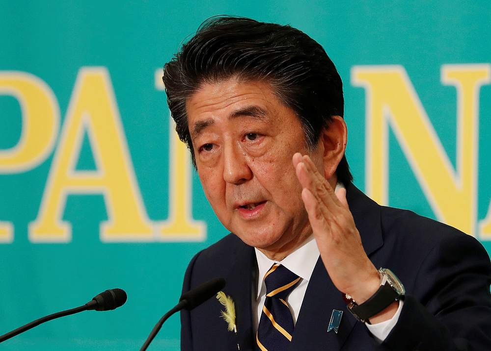 Japan's Prime Minister Shinzo Abe, who is also ruling Liberal Democratic Party leader, speaks at a debate session ahead of July 21 upper house election at the Japan National Press Club in Tokyo July 3, 2019. u00e2u20acu201d Reuters pic