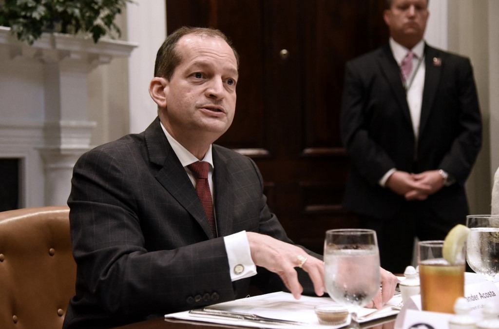 Secretary of Labour Alexander Acosta speaks during a working lunch with governors in the Roosevelt Room of the White House, Washington June 21, 2018. u00e2u20acu201d AFP pic