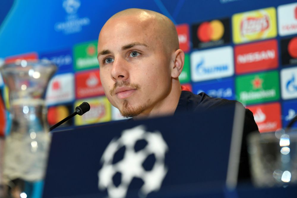 PSV Eindhovenu00e2u20acu2122s Angelino speaks during a Uefa Champions League press conference. u00e2u20acu201d Reuters pic