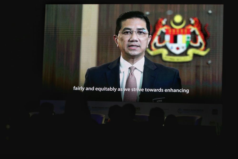Economic Affairs Minister Datuk Seri Mohamed Azmin Ali delivers his keynote speech via a recorded video during the launch conference of the 12th Malaysia Plan 2021-2025, at the Putrajaya Marriott Hotel July 1, 2019. u00e2u20acu201d Picture by Choo Choy May