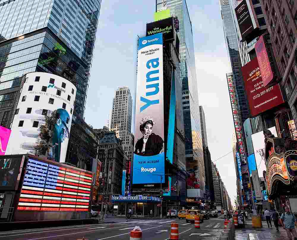 Yuna appears on a billboard at Times Square in Spotify's promo of her latest album u00e2u20acu02dcRouge.u00e2u20acu2122 u00e2u20acu201d Picture from Twitter/yunamusic