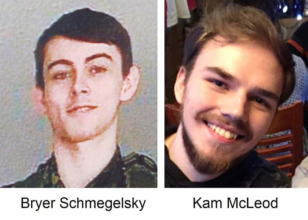 Kam McLeod, 19, and Bryer Schmegelsky, 18, suspects in the murder of an Australian tourist and his American girlfriend as well as a man whose body was found near the boys' abandoned flaming car. u00e2u20acu201d Undated BC RCMP handout via Reuters