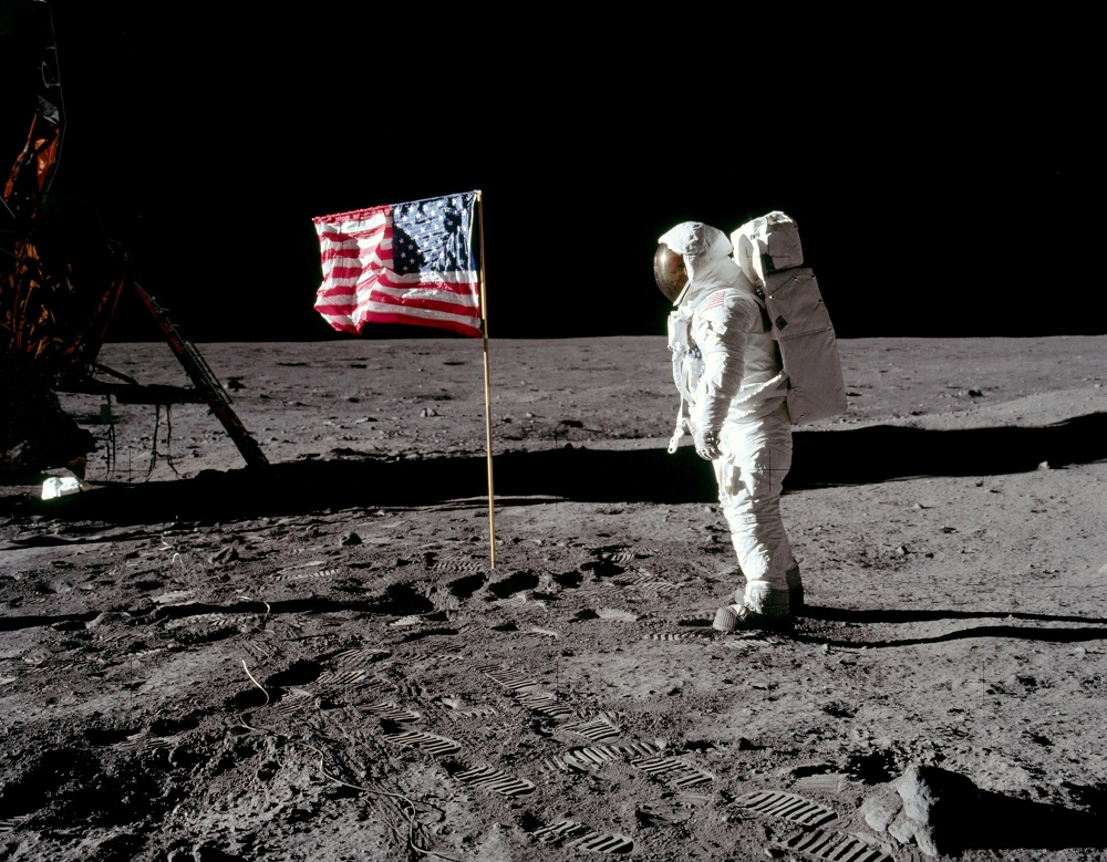 Astronaut Buzz Aldrin, lunar module pilot for Apollo 11, poses for a photograph beside the deployed United States flag during an extravehicular activity (EVA) on the moon, July 20, 1969. u00e2u20acu201d Neil Armstrong/Nasa/Reuters pic       