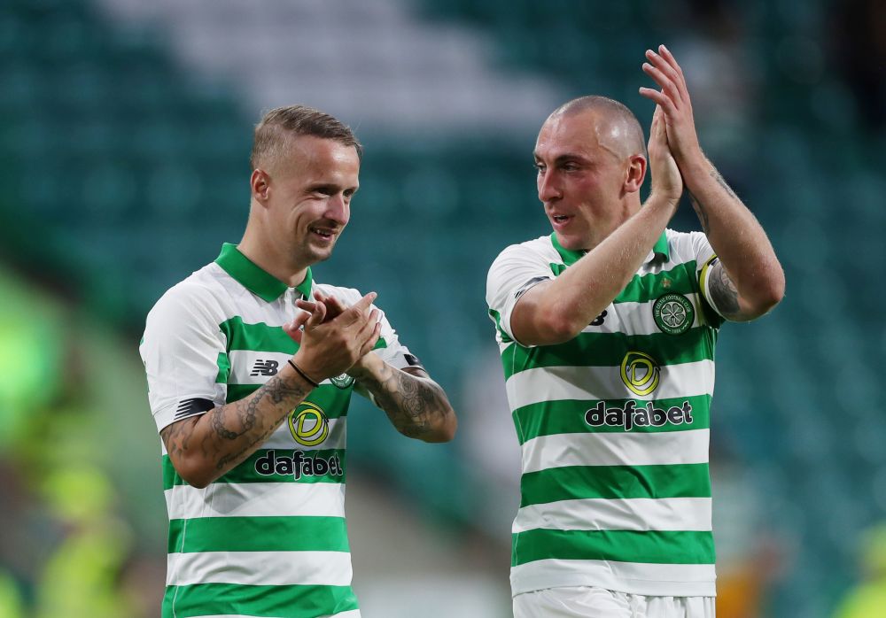 Celtic's Leigh Griffiths and Scott Brown celebrate after the match against Nomme Kalju. u00e2u20acu201d Reuters pic