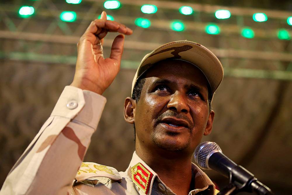 General Mohamed Hamdan Dagalo delivers an address after the Ramadan prayers and Iftar in Khartoum, Sudan May 18, 2019.u00e2u20acu201d Reuters pic