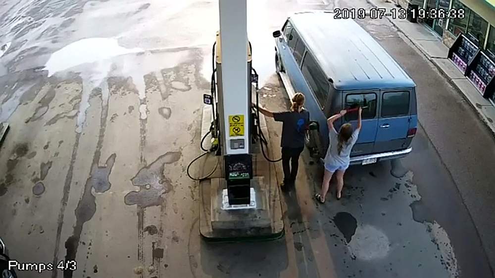 Chynna Deese from North Carolina and her boyfriend Lucas Fowler from Sydney are seen at a gas station in Fort Nelson in this image taken July 13, 2019. u00e2u20acu201d BC RCMP handout via Reuters