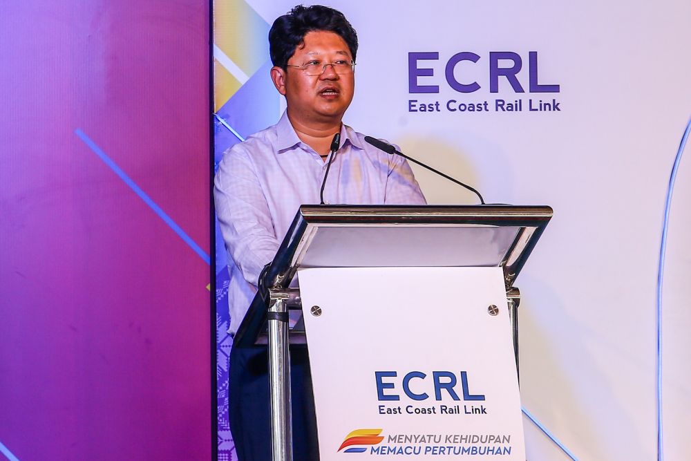 China Ambasador to Malaysia Bai Tian gives a speech at the ECRL relaunch in Dungun, Terengganu July 25, 2019. u00e2u20acu2022 Picture by Hari Anggara