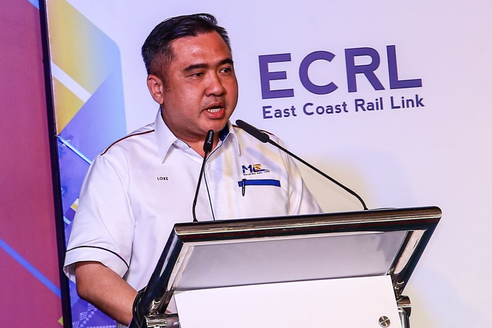 Transport Minister Anthony Loke gives a speech at the ECRL relaunch in Dungun, Terengganu July 25, 2019. u00e2u20acu2022 Picture by Hari Anggara