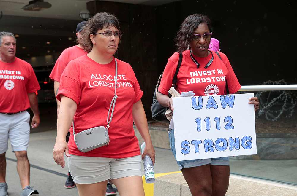Auto workers from the General Motors Lordstown assembly plant protest GM plant closings outside General Motors World Headquarters in Detroit, Michigan July 16, 2019. u00e2u20acu201d Reuters pic