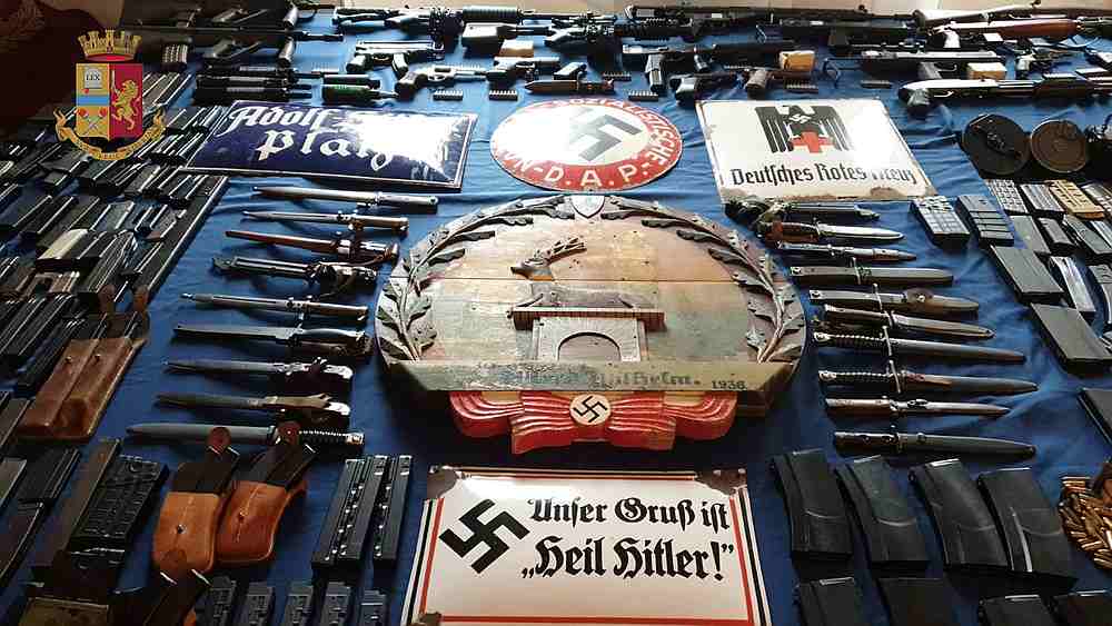 Italian Police shows a large arsenal of weapons, including an air-to-air missile, that they say they seized in raids on neo-Nazi sympathisers, in Turin July 15, 2019. u00e2u20acu201d Polizia di Stato handout via Reuters 