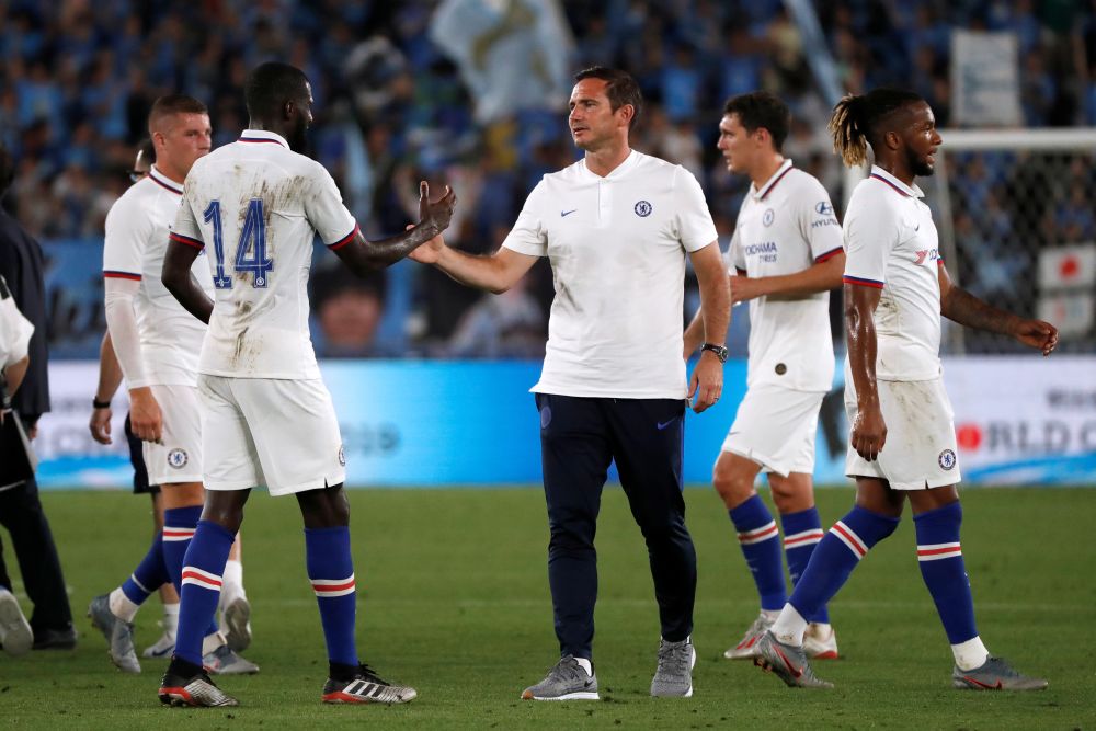 Chelsea manager Frank Lampard is pictured with his players after the friendly against Kawasaki Frontale at the Nissan Stadium, Yokohama July 19, 2019. u00e2u20acu201d Reuters pic