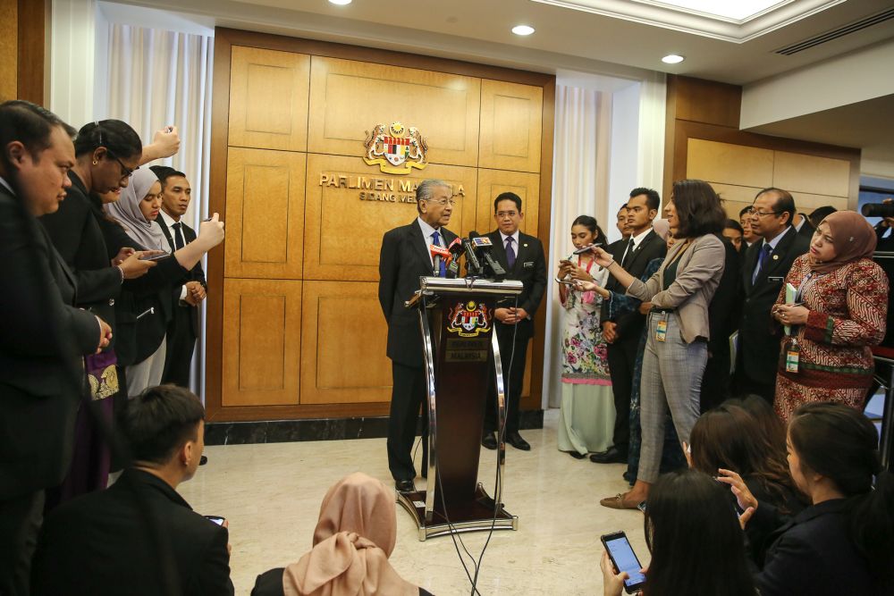 Prime Minister Tun Dr Mahathir Mohamad speaks during a press conference at the Parliament lobby in Kuala Lumpur July 11, 2019. u00e2u20acu201d Picture by Yusof Mat Isann