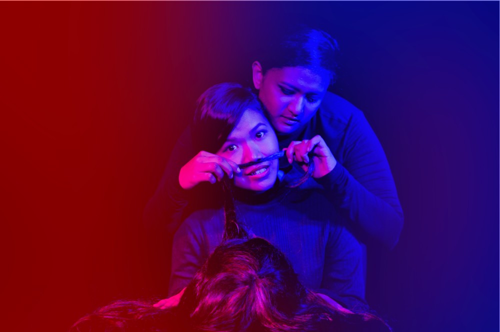 Ranessa Theyakaraja (back) from Anomalist Productions was inspired by her own struggles as a woman when directing ‘Head in the Clouds’, which is written and acted by Tharwa Karina. — Picture courtesy of I’M Entertainment