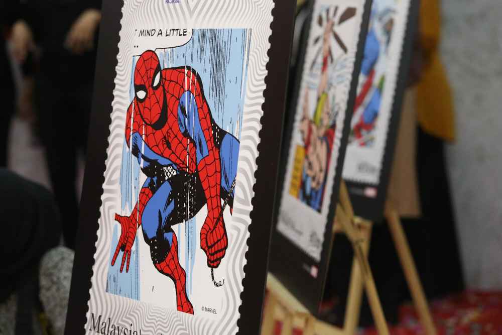 A closer look at the Spider-Man stamp.