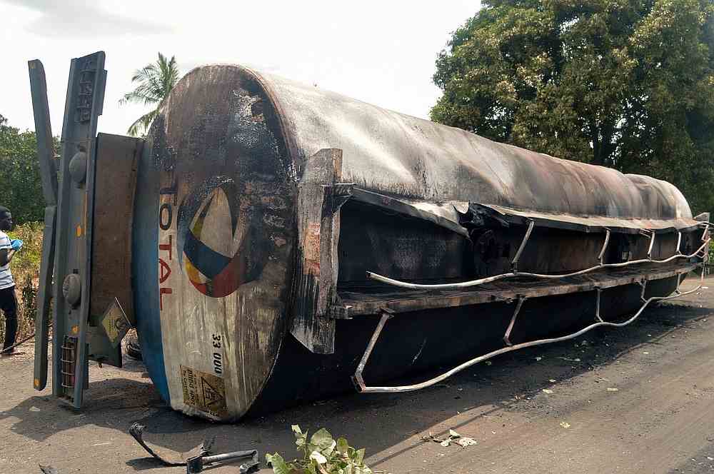 A petrol tanker that crashed off the road and exploded, leaving over 100 people injured, is seen in Ahumbe, Benue State, north central Nigeria July 2, 2019. u00e2u20acu201d AFP pic