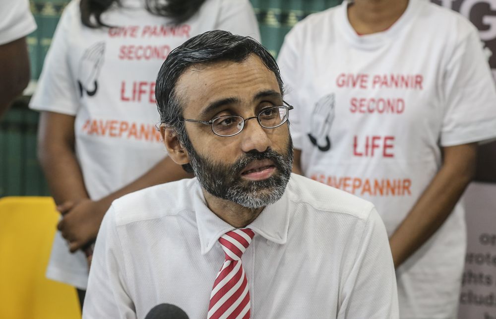 Lawyer for Singapore death row inmate P. Pannir Selvamu00e2u20acu2122s family, N. Surendran speaks during a press conference in Petaling Jaya July 5, 2019. u00e2u20acu201d Picture by Firdaus Latif