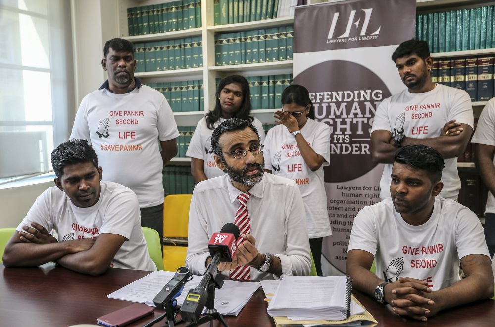 Lawyer for Singapore death row inmate P. Pannir Selvamu00e2u20acu2122s family, N. Surendran speaks during a press conference in Petaling Jaya July 5, 2019. u00e2u20acu201d Picture by Firdaus Latif