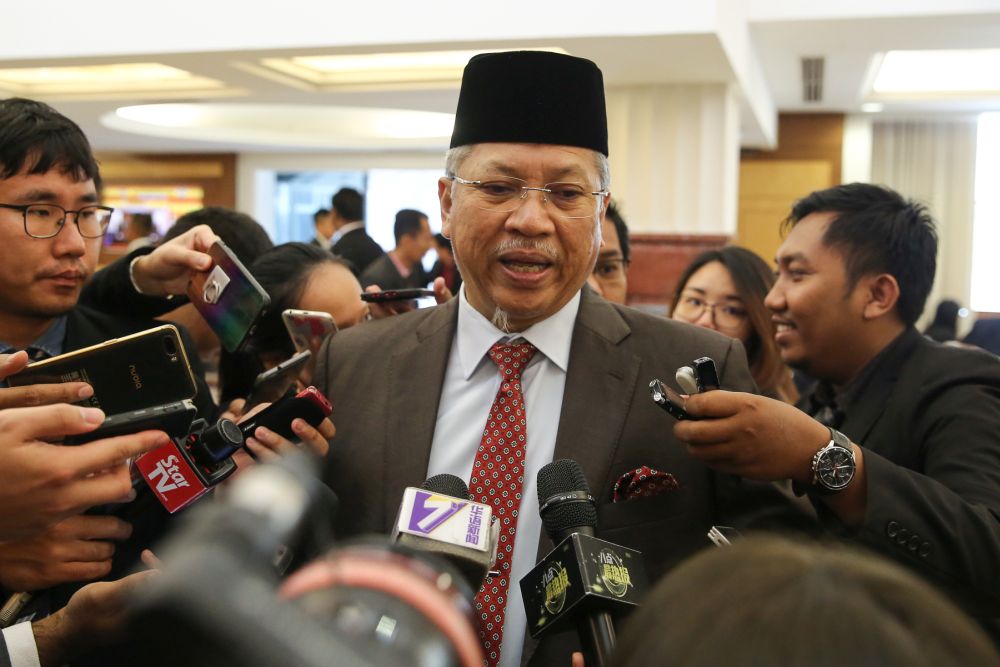 Tan Sri Annuar Musa speaks to reporters at the Parliament lobby in Kuala Lumpur July 4, 2019. u00e2u20acu201d Picture by Yusof Mat Isa