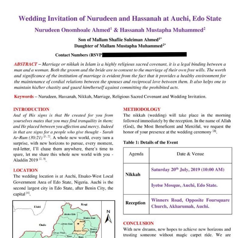 The groomu00e2u20acu2122s brother shared an image of the invitation on Twitter where it has gotten more than 900 retweets and 1,400 likes so far.  u00e2u20acu201d Picture via Twitter/TheMrAhmeednn